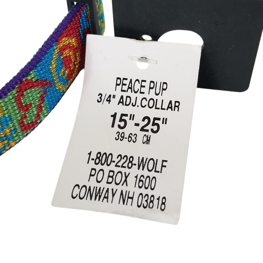 LUPINE Pet "Peace Pup" Design 3/4" Adjustable Nylon Dog Collar Size 15"-25" - Picture 7 of 11